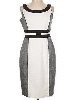 White House Black Market White, Gray and Black Colorblock Sheath Dress